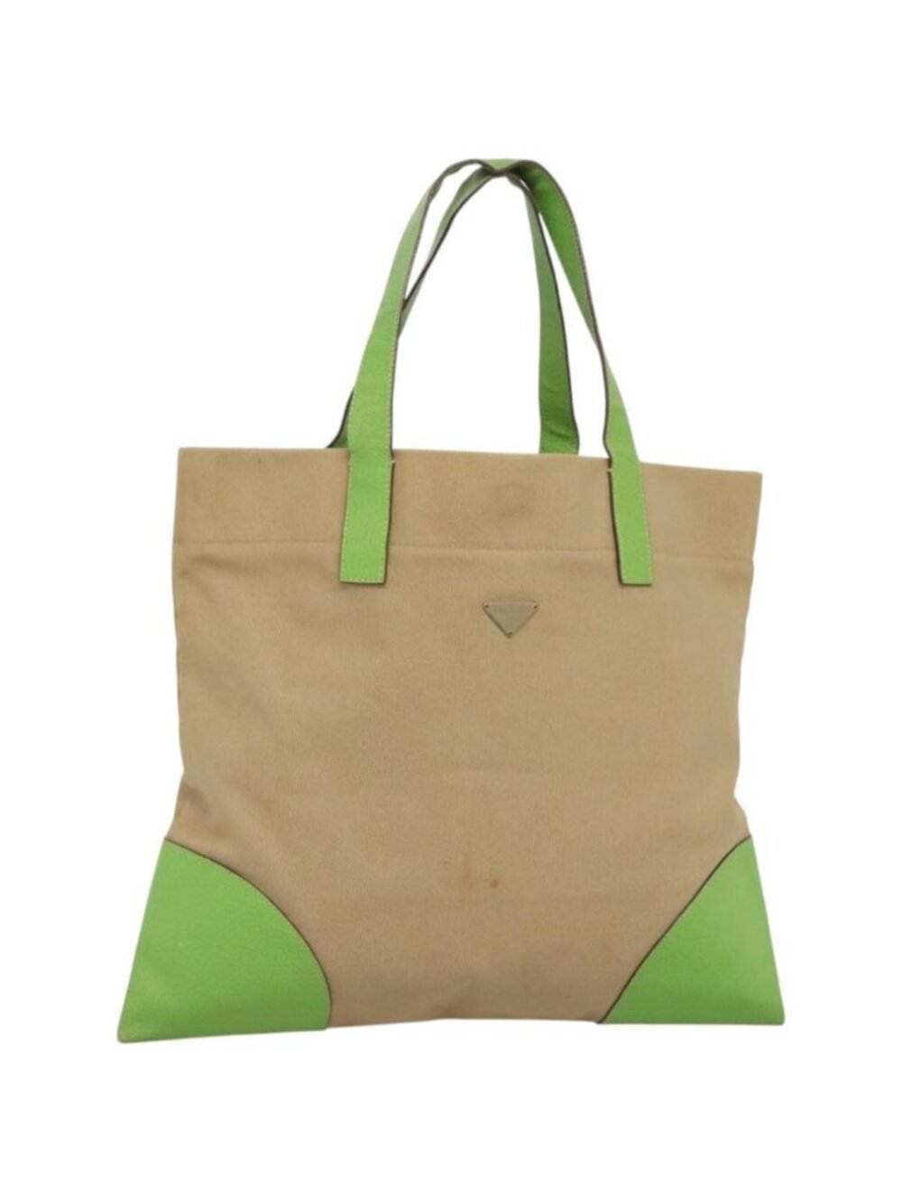 PRADA Tote Bag Canvas Beige Silver